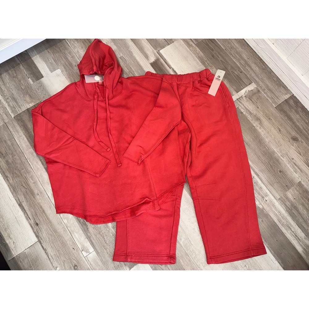 Mono B Hoodie and Barrel Leg Pants Set Womens Red Fleece Loungewear Small